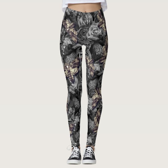 Legging Grande Cinza Cabeça de Morte Hawk Moths Gótica Rav (Frente)