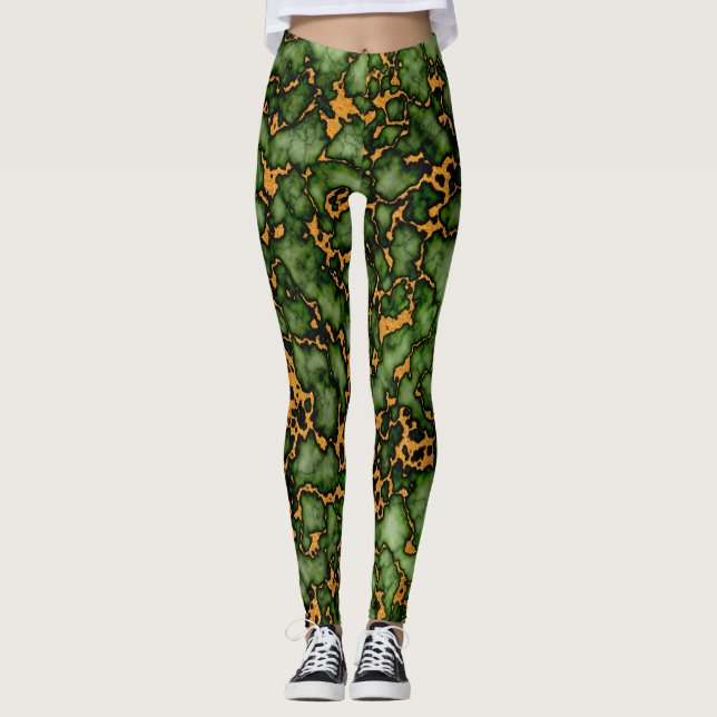 Legging Grande Moss Verde e Dourada Textura Marble Design (Frente)