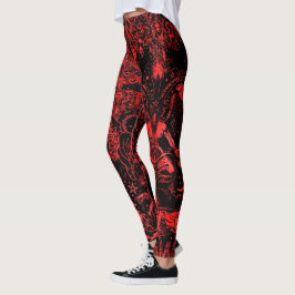 Legging Grande Padrão Vermelho Vitoriano Gótico Baphomet