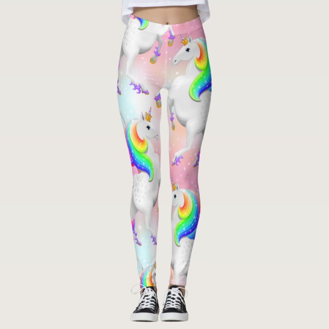 Legging Grande Rainbow Princess Unicorn a rosa e azul (Frente)