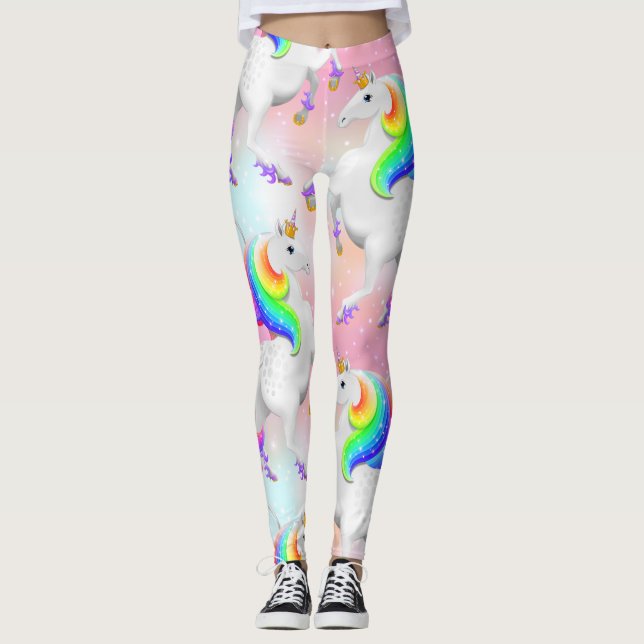Legging Grande Unicórnio Princesa Arco-íris em rosa e azul (Frente)