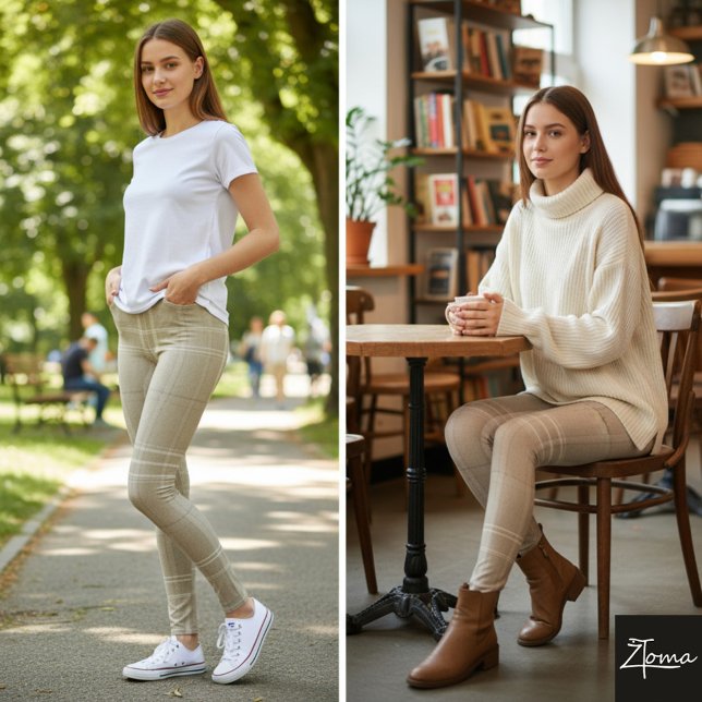 Legging Grande Xadrez de Lã Taupe Clara Neutra (Criador carregado)