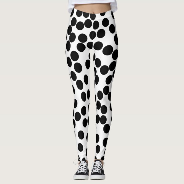Legging grandes bolinhas aleatórias pretas nas caneleiras (Frente)
