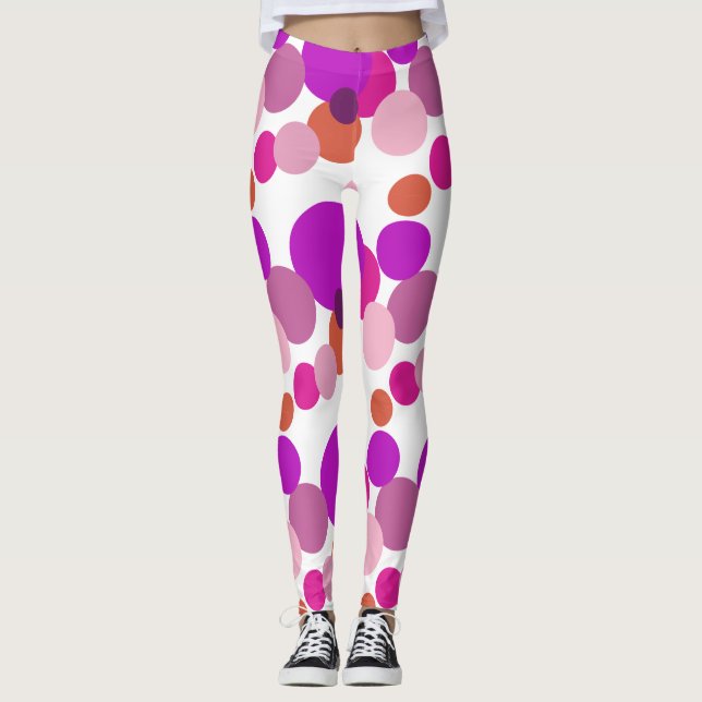 Legging Grandes bolinhas dos anos 70 em roxo (Frente)