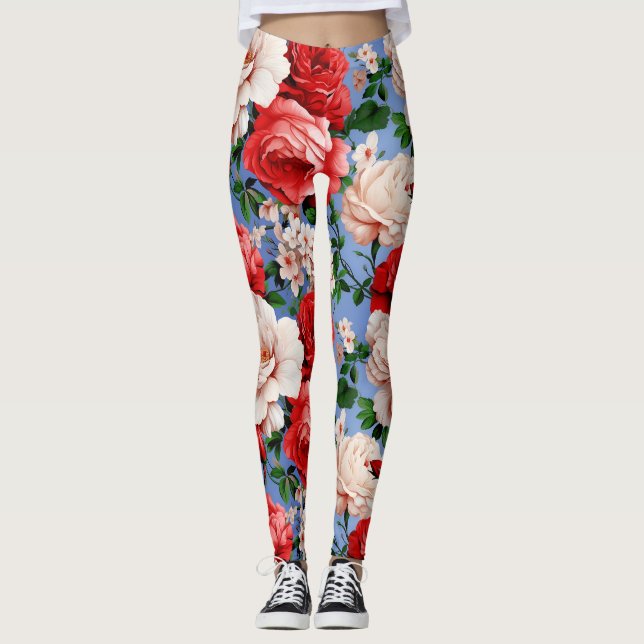 Legging Grandes Flores de Rosa vermelha Retroativa (Frente)