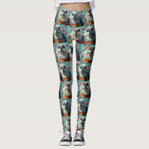 Legging Grandes Pirenéus Com Rosas do Coração Dia dos Namo