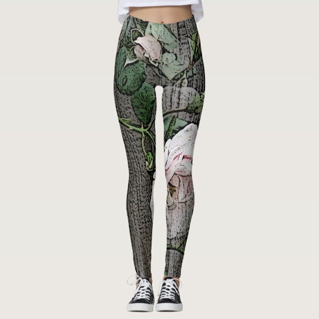 Legging Grandes Rosas na madeira (Frente)