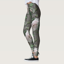 Legging Grandes Rosas na madeira