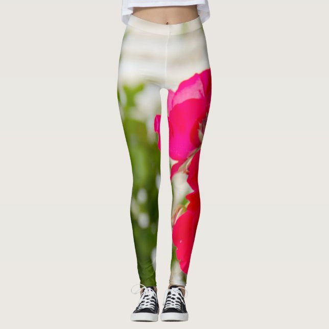 Legging Grandes rosas vermelhas no jardim (Frente)