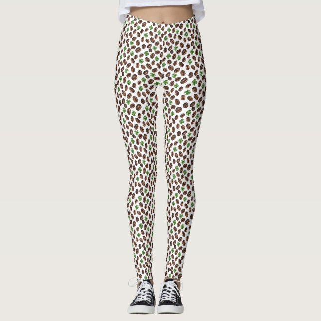 Legging Grãos de Café Irlandês e Trevos Design Divertido (Frente)