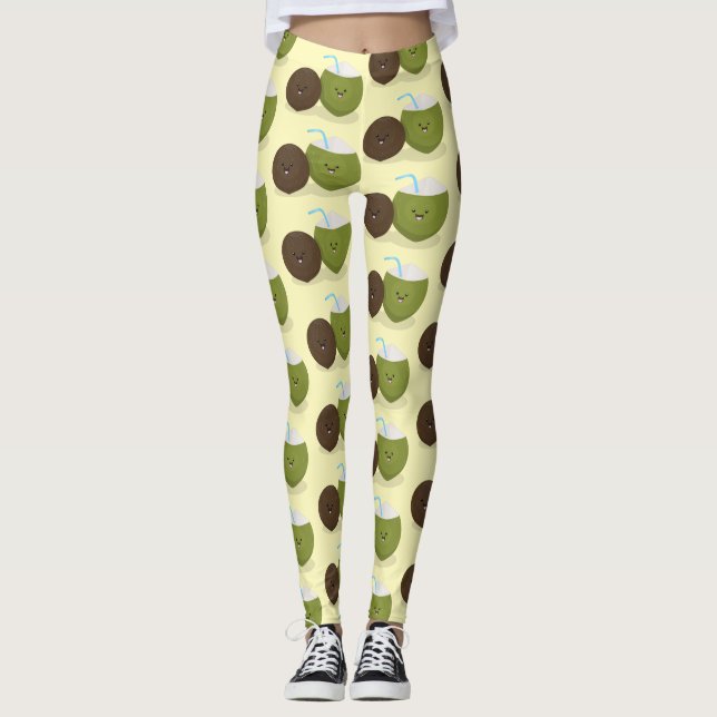 Legging Grátis feliz desenho animado de coconuts kawaii (Frente)