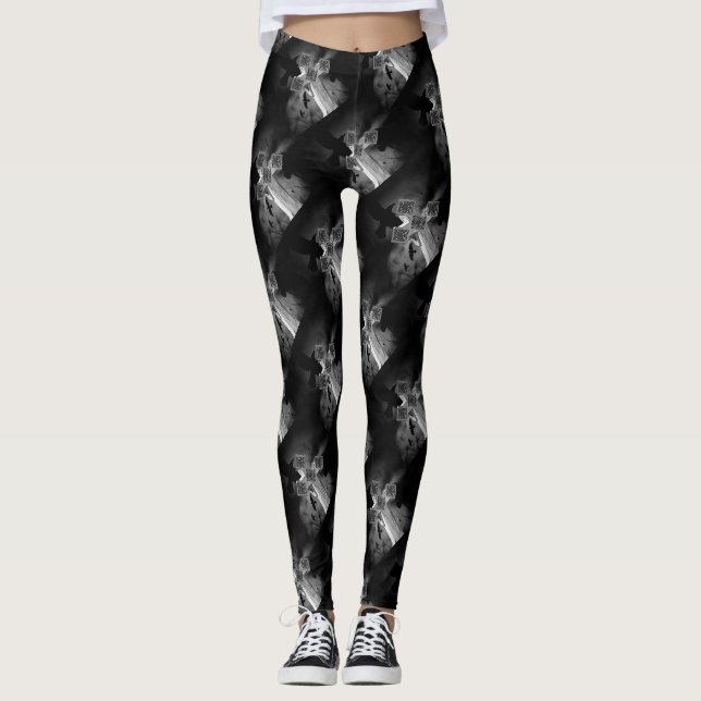 Legging GraveYard Gothic Cross Luado com Corvos (Frente)