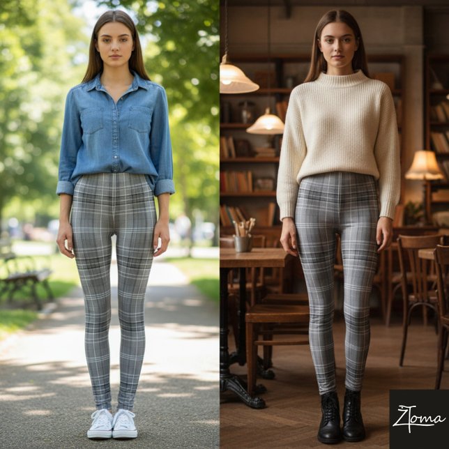 Legging Grayscale Repeating Medium-Scale Plaid Texture (Criador carregado)