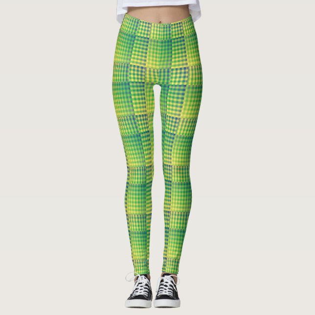 Legging Green Blue Checker Abstract Pattern (Frente)