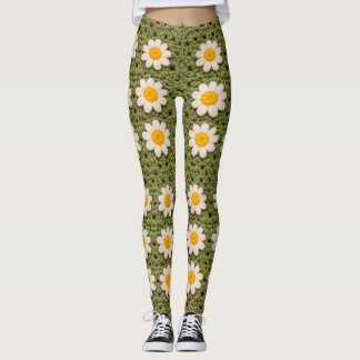 Legging Green Daisy Granny Square Crochet Pattern Floral