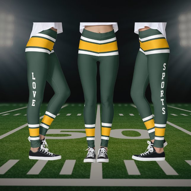 Legging Green Dourado White Team Jersey Cores Love Sports (Green Gold White Team Jersey Colors Love Sports Leggings)