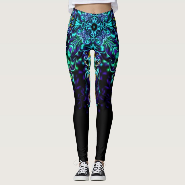 Legging Green Teal Psychedelic Bohemian Mandala (Frente)