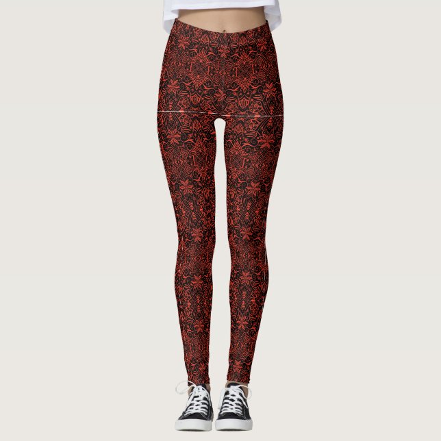 Legging Grego Barroco Árabesque Padrão Negro Terracotta (Frente)