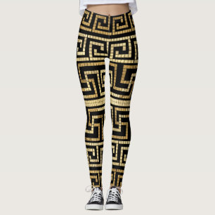 Legging Grego-mosaico meandro-chave grega preto e Dourado