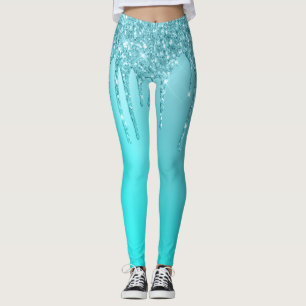 Legging Grelha azul esbelta e glitter