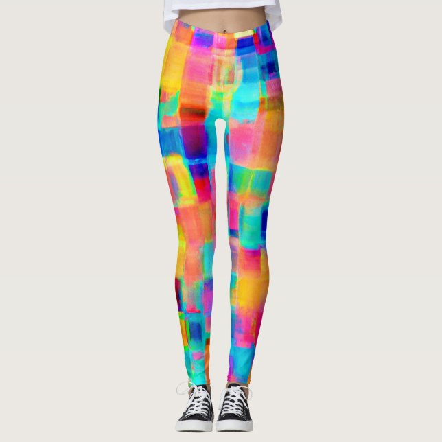Legging Grelha de cores abstrato (Frente)