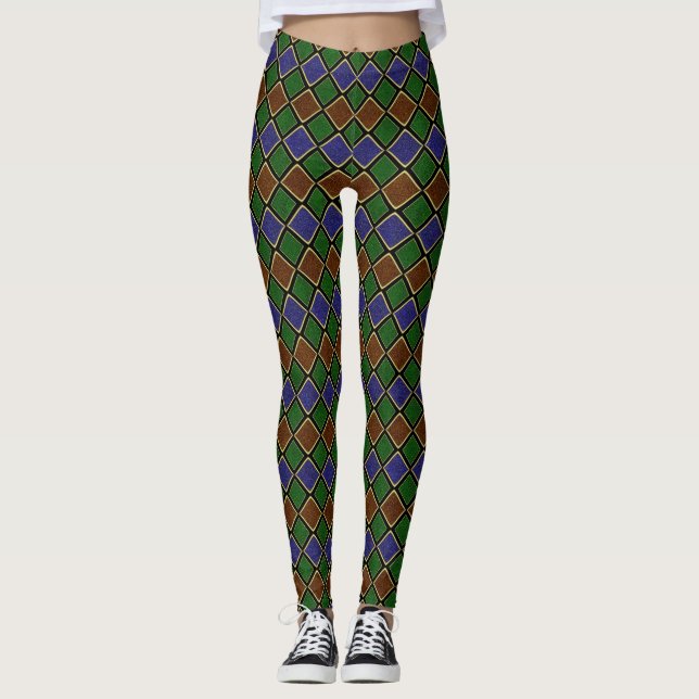 Legging Grelha de Diamante Arlequim: Harmonia Texturizada (Frente)