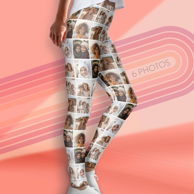 Legging Grelha de Fotos Funky Diagonal com 6 Fotos (Custom Leggings with 6 Photos)