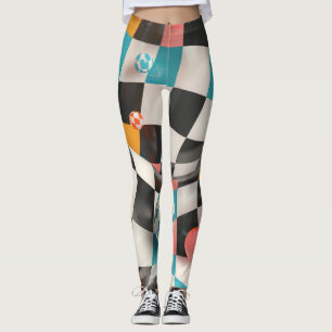 Legging Grelha do quadro de verificação 3D com esferas flu