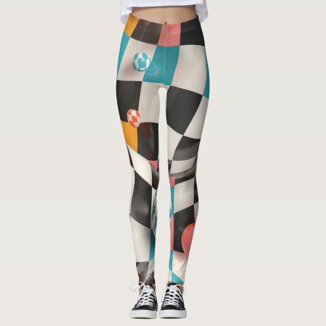 Legging Grelha do quadro de verificação 3D com esferas flu (Frente)