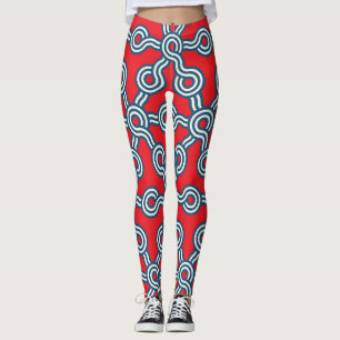 Legging Grelha hexágona, azul vermelho, padrão geométrico.