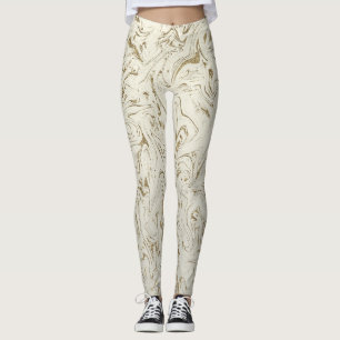 Legging Grelha Moderna do Marble Glitter Cream e Dourado