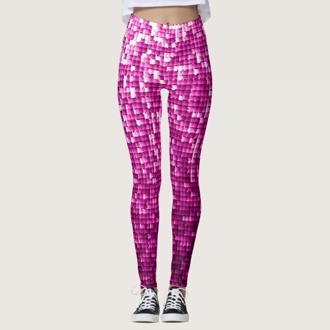 Legging Grelha-rosa, prata, sequências pretas (Frente)