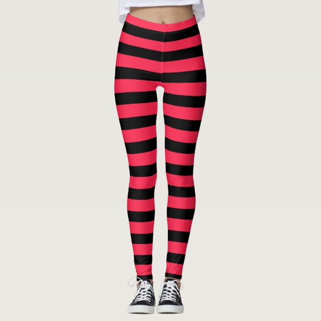 Legging Greve de Halloween de Morango Preto, Rosa Quente (Frente)
