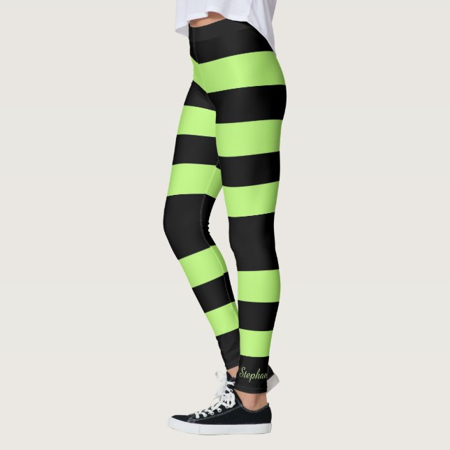 Legging Greve Negra Negra e Verde Brilhante Personalizada (Esquerda)