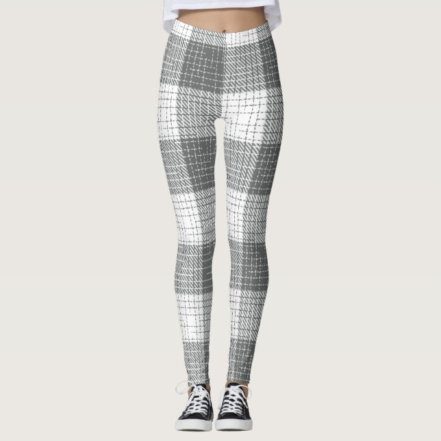 Legging Grey and White Checkered Crosshatch Plaid  (Frente)