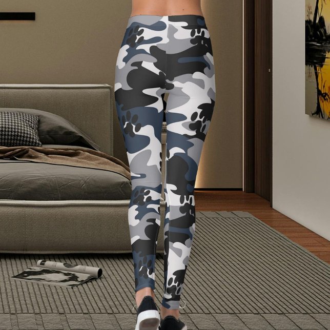 Legging Grey Blue Light Crimson Cat Paw Camouflage Pattern (Criador carregado)
