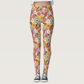 Legging Groovy 70's, Orange, Pink, & Green Floral