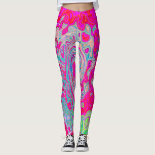 Legging Groovy Abstrato Azul Teal e Vermelho Swirl