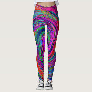 Legging Groovy Abstrato Retro Magenta Dark Rainbow Swirl