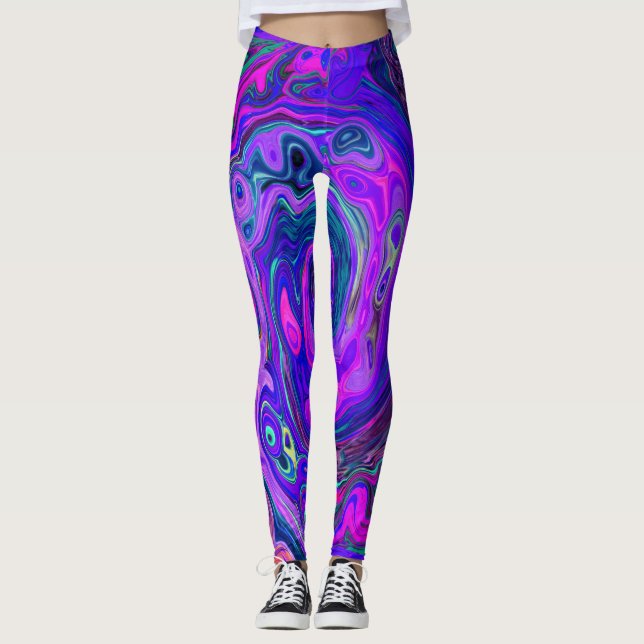 Legging Groovy Abstrato Retro Magenta e rodovia (Frente)
