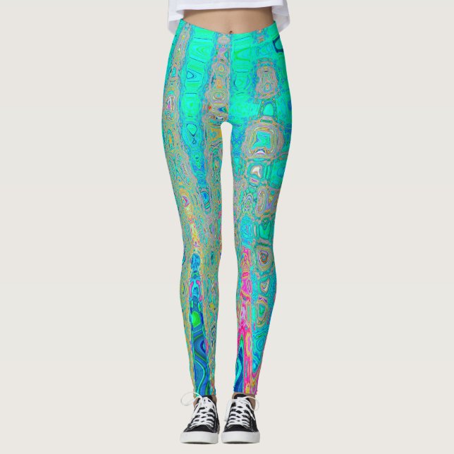 Legging Groovy Abstrato Retro Rainbow Atomic Waves (Frente)