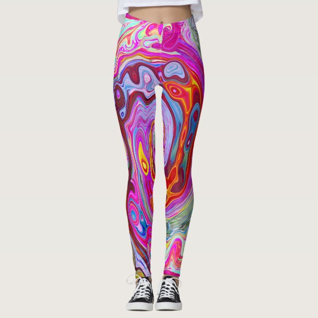 Legging Groovy Abstrato Retro Rosa Quente e Azul Redemoinh (Frente)