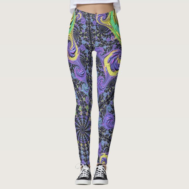 Legging Groovy Boho Hippie Funky Abstrato Fractal Colorido (Frente)