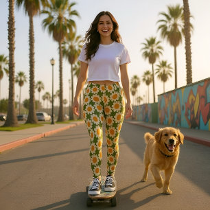 Legging Groovy Daisy verde e amarelo