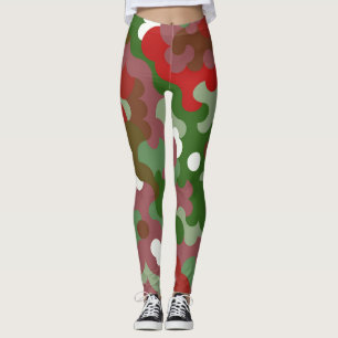 Legging Groovy Funky Retro Boho Vermelho e Verde Natal