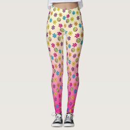 Legging Groovy Hippie Peace e Flower Chá rosa fade