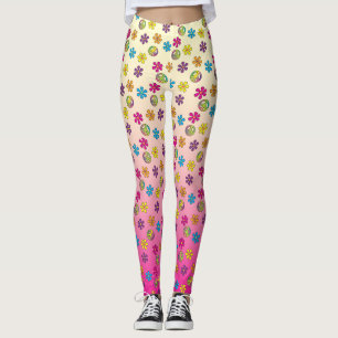 Legging Groovy Hippie Peace e Flower Chá rosa fade