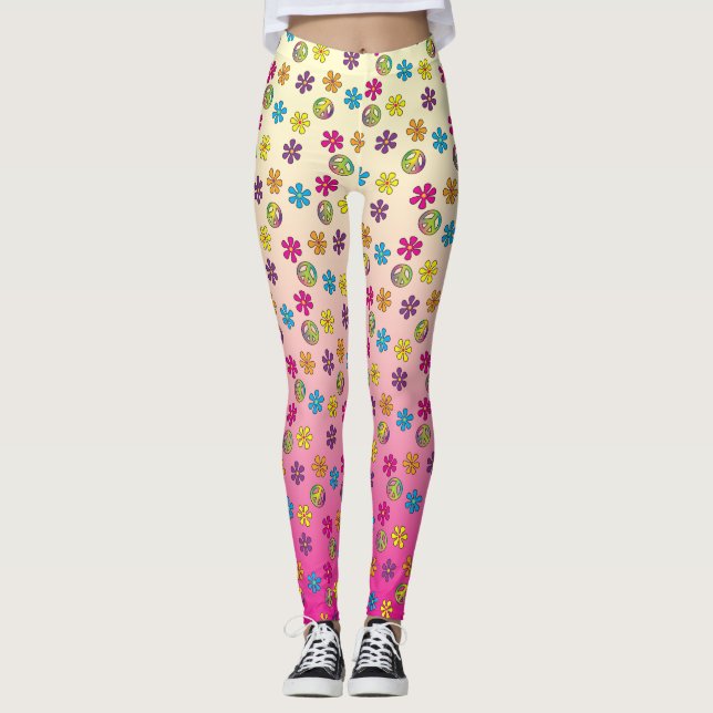 Legging Groovy Hippie Peace e Flower Chá rosa fade (Frente)