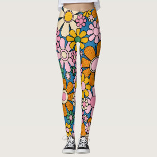 Legging Groovy Retro 60s Flores de Hippie Vintage Cheerful