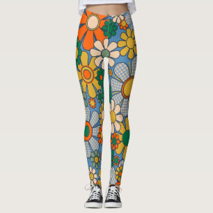 Legging Groovy Retro 60s Flores de Hippie Vintage Cheerful